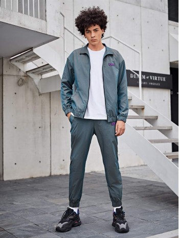 Men Patched Detail Jacket & Sweatpants Set