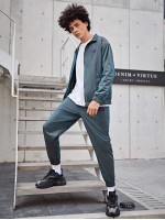 Men Patched Detail Jacket & Sweatpants Set