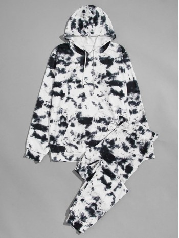 Men Tie Dye Drawstring Hoodie With Joggers