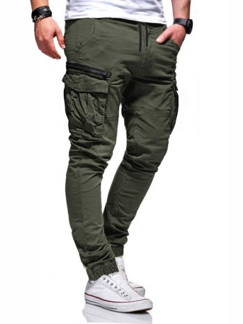 Men Drawstring Waist Flap Pocket Cargo Pants