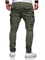 Men Drawstring Waist Flap Pocket Cargo Pants