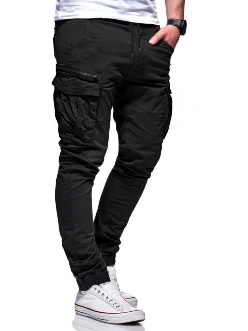 Men Drawstring Waist Flap Pocket Cargo Pants