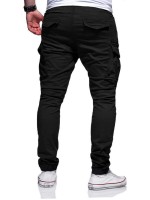 Men Drawstring Waist Flap Pocket Cargo Pants