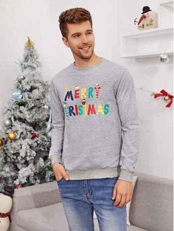 Men Christmas Print Pullover