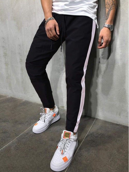 Men Contrast Panel Side Pants