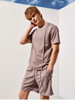 Men Seam Front Solid Top & Shorts Set