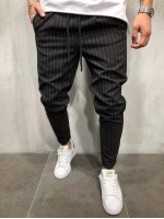 Men Drawstring Waist Striped Carrot Trousers