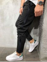 Men Drawstring Waist Striped Carrot Trousers