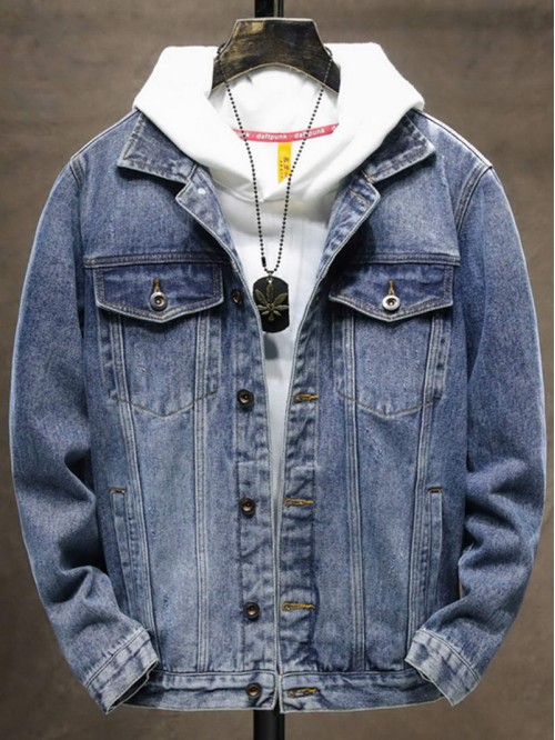 Men Flap Pocket Denim Jacket