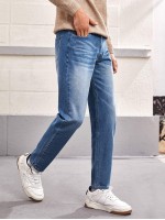 Men Straight Leg Washed Jeans