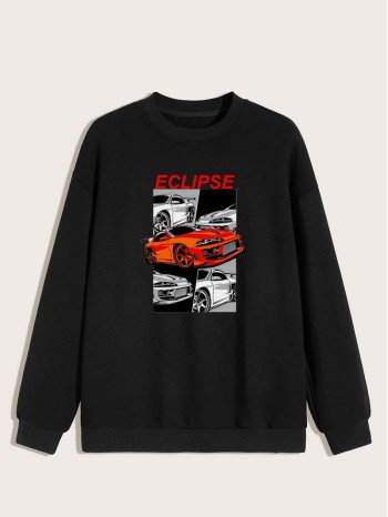 Men Car And Letter Graphic Sweatshirt