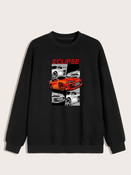 Men Car And Letter Graphic Sweatshirt