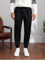 Men Drawstring Waist Contrast Stitch Joggers