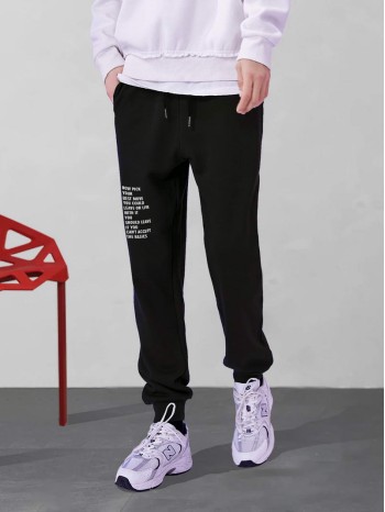 Men Slogan Graphic Drawstring Waist Sweatpants