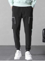 Men Drawstring Waist Flap Pocket Cargo Pants