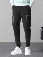 Men Drawstring Waist Flap Pocket Cargo Pants