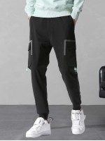 Men Drawstring Waist Flap Pocket Cargo Pants