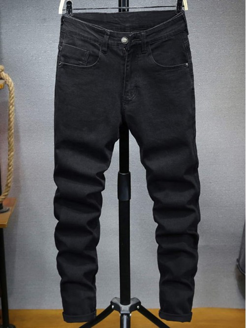 Men Letter Patched Skinny Solid Jeans