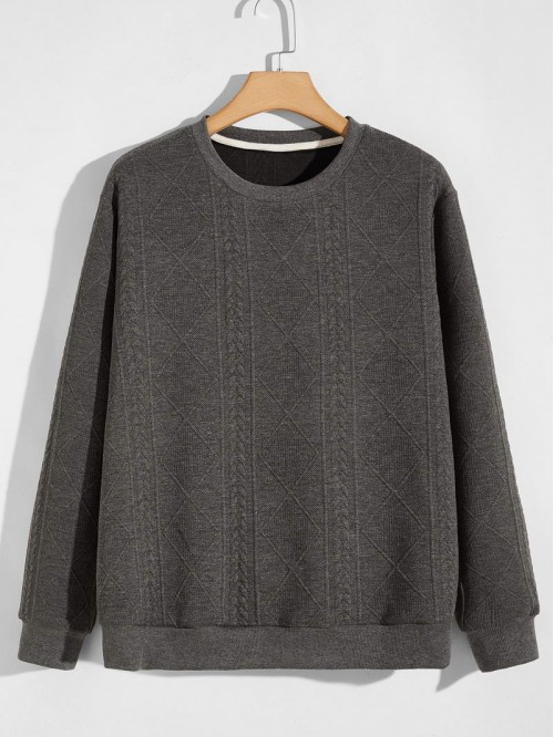 Men Cable Knit Pattern Sweatshirt