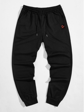 Men Letter Patched Drawstring Sweatpants