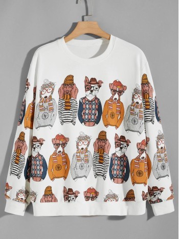 Men Cartoon Dog Print Sweatshirt