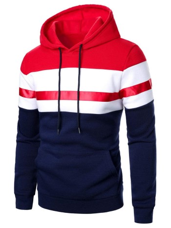 Men Colorblock Tape Panel Drawstring Hoodie