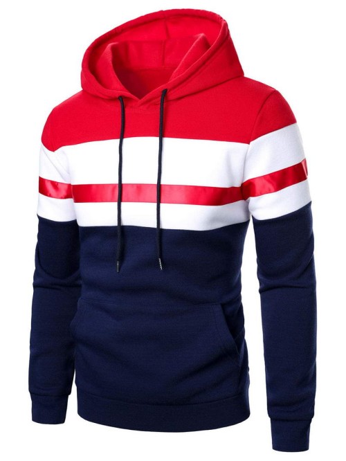 Men Colorblock Tape Panel Drawstring Hoodie