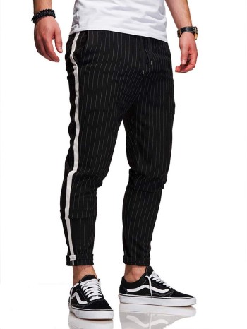 Men Striped Side Tape Tapered Pants