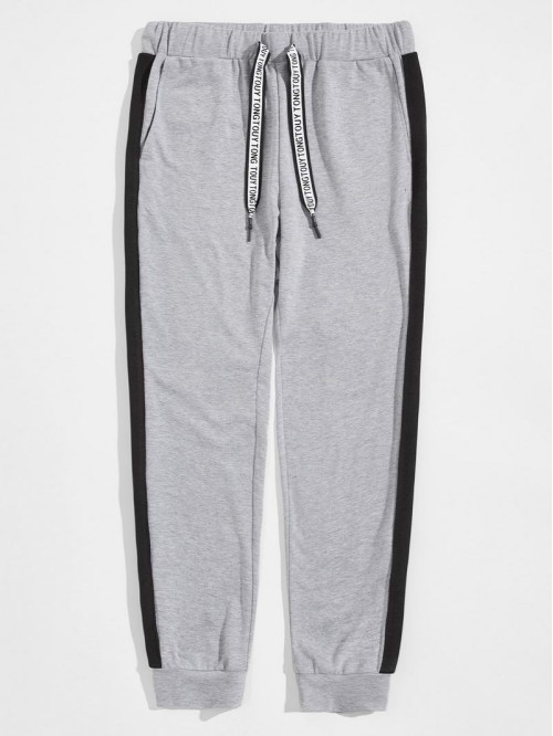 Men Tape Side Letter Drawstring Waist Sweatpants