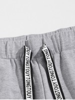 Men Tape Side Letter Drawstring Waist Sweatpants