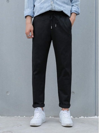 Men Drawstring Waist Slant Pocket Pants