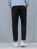 Men Drawstring Waist Slant Pocket Pants