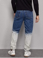 Men Colorblock Ripped Straight Leg Jeans