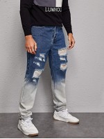 Men Colorblock Ripped Straight Leg Jeans