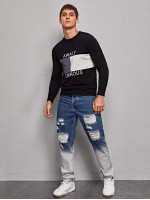 Men Colorblock Ripped Straight Leg Jeans