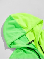 Men Letter Graphic Drop Shoulder Neon Hoodie & Drawstring Sweatpants Set