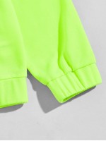 Men Letter Graphic Drop Shoulder Neon Hoodie & Drawstring Sweatpants Set