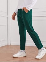 Men Solid Drawstring Waist Corduroy Pants