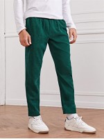 Men Solid Drawstring Waist Corduroy Pants