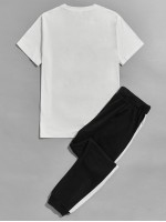 Men Slogan Graphic Two Tone Tee & Sweatpants