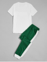 Men Slogan Graphic Two Tone Tee & Sweatpants