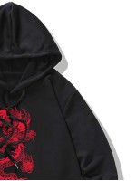 Men Chinese Dragon Print Drawstring Hoodie & Sweatpants