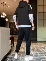 Men Contrast Sideseam Letter Graphic Hoodie With Trousers