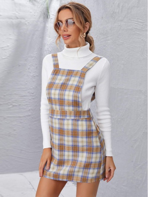 Zip Side Tartan Overall Dress