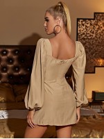 Zip Back Blouson Sleeve Dress