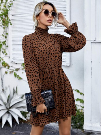 Allover Print Flounce Sleeve Dress