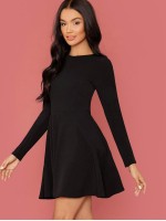 Zipper Back Solid Flare Dress