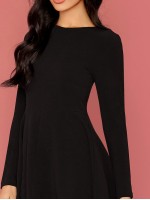 Zipper Back Solid Flare Dress