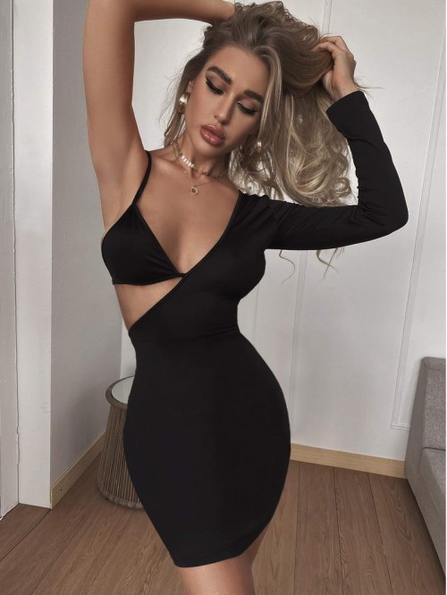 Asymmetrical Cutout Bodycon Mini Dress