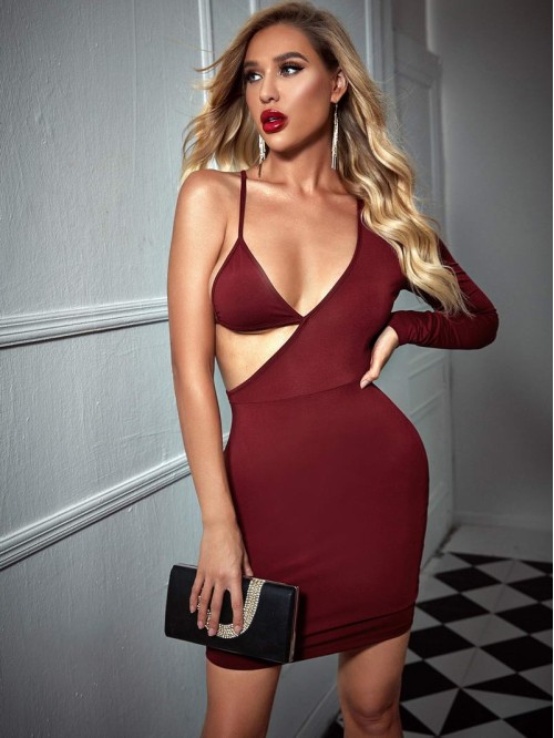 Asymmetrical Cutout Bodycon Mini Dress